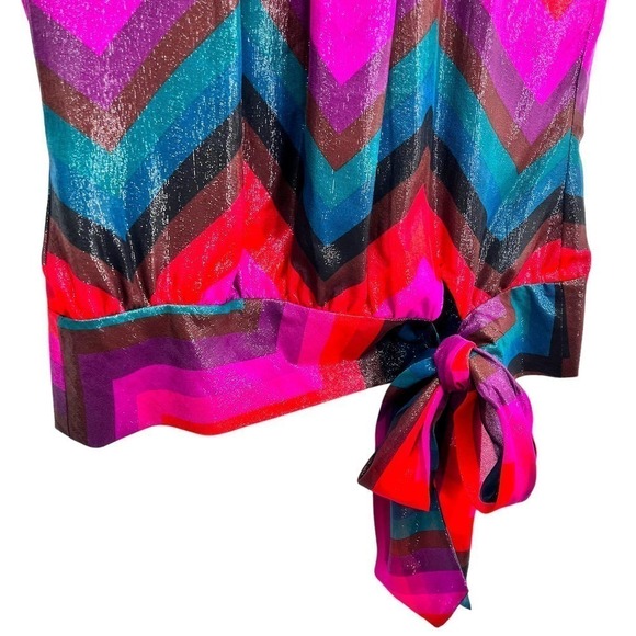 TRINA TURK Silk-Blend Champagne Shimmer Striped Tie-Front Halter Top NWT Small - Picture 9 of 16